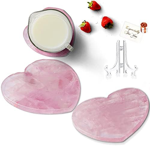 Rose Kvarcni podmetači za piće, prirodno rubno srce ružičaste kamen podmetačima 2, kristalni podmetači za geode