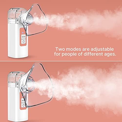 Prijenosni nebulizator, ručni mrežasti nebulizator za odrasle & djecu, parni inhalator sa hladnom maglom sa 2 načina rada za upotrebu u kućnoj kancelariji, Pink