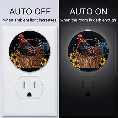 2 paketa Plug-in Nightlight LED Night Light Rooster Sunflower sa senzorom sumrak-to-Dawn za dečiju sobu, dečiju sobu, kuhinju, hodnik