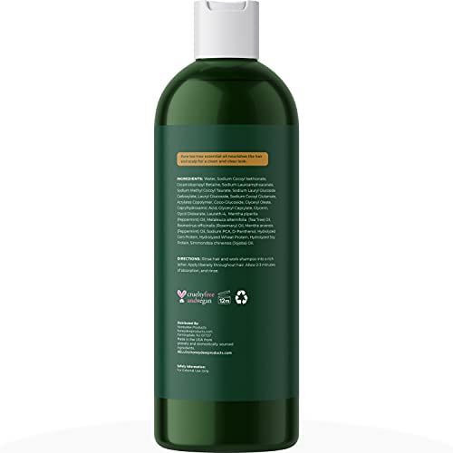 Osnažujući šampon od mente čajevca-šampon od mente ruzmarina za masnu kosu sa uljem čajevca za kosu - aromaterapijski šampon za bistrenje za izgradnju suvog vlasišta i pahuljica sa eteričnim uljima za kosu
