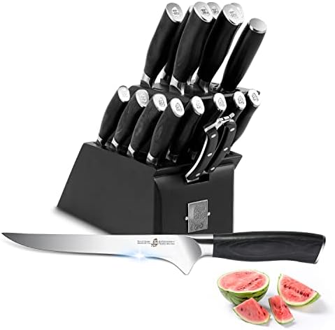 TUO 17kom Set noža sa blokom, Set kuhinjskih noževa, set blokova noževa sa Oštrilom za noževe,