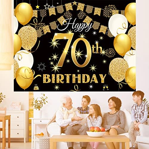 Saliyaa 7x5ft sretan 70. rođendan pozadina,70. rođendan party dekoracija, crno zlato Hretan Rođendan