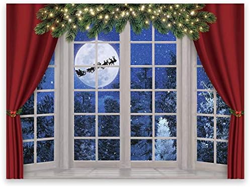 Allenjoy 8x6ft Božić prozor fotografija pozadina Winter Wonderland Snow Tree zvjezdano nebo mjesec sob