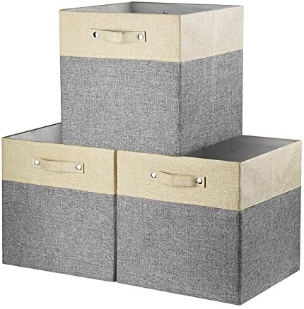 Awestris Sklopivi skladišni kocke košara tkanina [3-pack] 13x13x13 inčni skraćeni po kutiji za skladištenje organizatora sa ručkama za Cubby polica do kućnog kućnog ormara Veliki