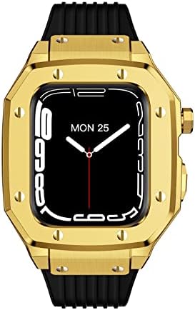 Kanuz Legura za iWatch serije SE serija za Apple Watch serija 8 7 6 5 44 45mm Luksuzni metalni gumeni od nehrđajućeg čelika Modifikacija modika modika mod (boja: 10 mm kopče zlata, Veličina: 4