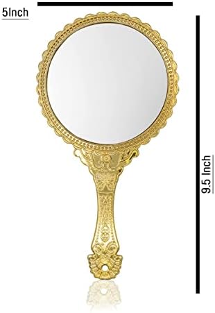 Oman 11,5 inčni ručno ogledalo, ručno ogledalo s ručkom, prenosnim ogledalom, osobnim plastičnim okruglim ogledalom - zlato