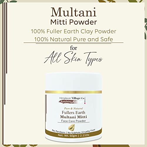 Himalayan Village Multani Mitti puder / maska od blata za akne | bubuljice / tamne tačke/posvjetljuje & prirodno posvjetljuje kožu / idealno za kožu & amp; kosa ;- 2.1 OZ/ 60gm