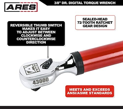 Ares 43000-3 / 8-inčni elektronski digitalni moment ključ-7.4-99.6 ft / lbs - reverzibilna zapečaćena glava