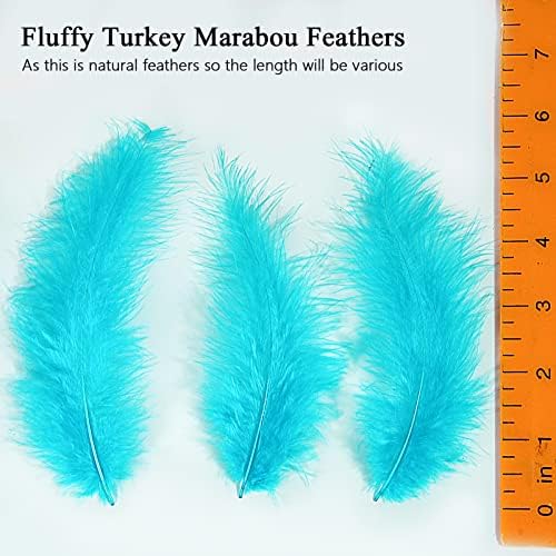 Tharaht 200pcs Fluffy Turkey Marabou Feather 4-6inch za izradu zanatskog dekora za vodu Prirodna fluffna pureća Marabou Feathers, Aqua Blue