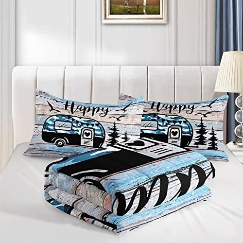 Hosima Happy Camping Decor Comforter Set, maskirna posteljina kampera Kraljica Veličina za djecu
