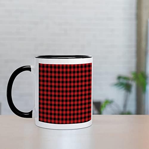 Buffalo karirana crvena karirana Crna unutrašnja keramička šolja za kafu sa štampanim uzorcima šoljice za čaj sa ručkom 330ml
