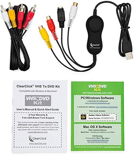 Clearclick VHS u DVD komplet za PC & MAC - USB uređaj, softver, upute, i tehničku podršku - Snimanje videozapisa iz VHR, VHS, HI8, kamere, igračke sisteme