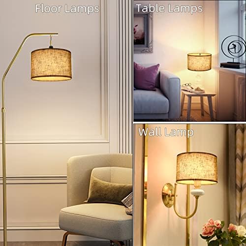Yisun Lamp nijanse set od 2, bijeli lampica Prirodni posteljina ručni izrađeni, klasični stil 11.8x11.8x7.9inch, lampa bubnja za stolnu lampu, noćnu lampu, podne lampe, pauk