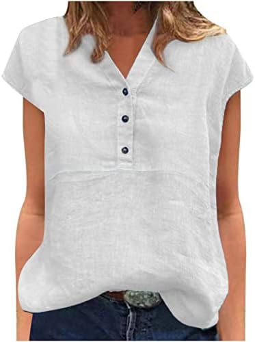 2023 Ljetni vrhovi za žene pamučne posteljine kratki rukav ležerne majice s kratkim majicama Losokovanje