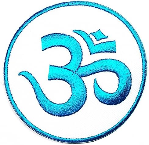 Rareeasy Patch Aum Ohm Hinduinduistički hinduizam Yoga Bijelo plavo željezo na šini naljepnice za patch vezene aplikacije DIA CRAFT Dekorativna odjeća za popravak