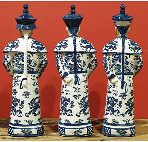 ChinaFurnitureOnline Blue & White Porcelain Qing car Chinese Chinese Figurine Set, Tri generacije, set od 3
