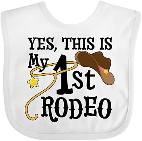Inktastic Da, ovo je moj 1. rodeo-kaubojski šešir s ružičastim bendom, lasso baby bib
