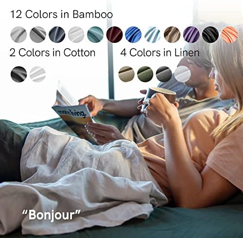 YNM Francuski posteljinski set - ugodno, ekološki prihvatljivo i ekološki prihvatljivo francuski posteljina, 4-komadni set uključuje ravni lim, opremljeni lim i 2 jastučnice - kralj, kaki