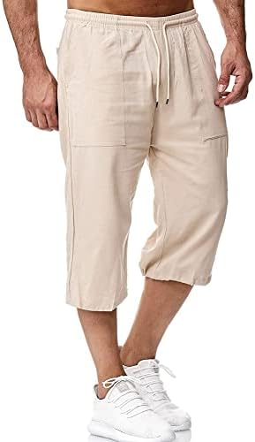 Muške posteljine pamučne kratke hlače Elastična crta u donju kratke hlače 3/4 labave FIT Ljetne kratke