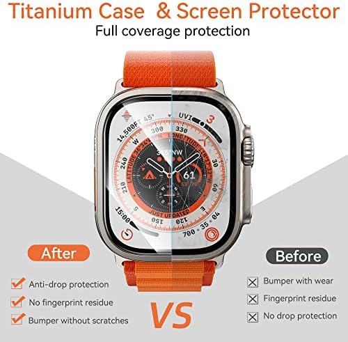 Hoerrye za Apple Watch Ultra zaštitnik ekrana 49mm, [Titanium Branik slučaj] [sa pozicioniranjem