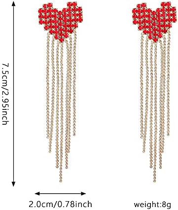 Luksuzno crveno srce sa perlama dugi lanac Viseće naušnice za žene Rhinestones Crystal Big Dangle naušnica vjenčani nakit