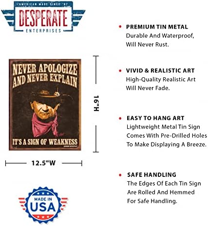 Očajna preduzeća John Wayne-znak slabosti Limeni znak-nostalgični Vintage metalni zidni dekor-proizvedeno u SAD-u