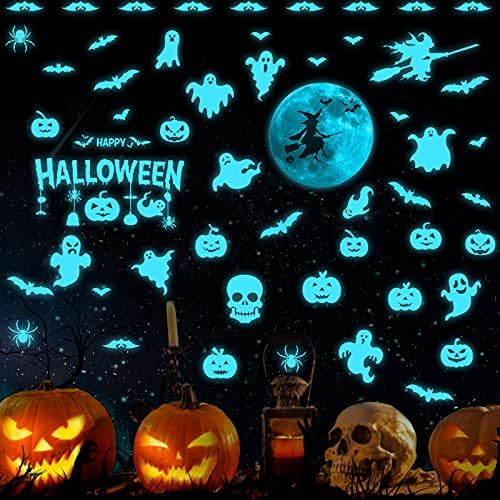 85 komada Halloween Dekoracije sjaj u tamnim naljepnicama Halloween prozor zid naljepnice Ghost Pumpkin Bats Spider Spooky Witch Skull pismo naljepnica za Halloween potrepštine