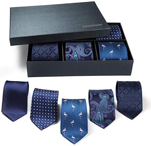 Hisdern muške kravate Set 5kom kolekcija kravate i džep Sqaure formalne poslovne kravate Poklon kutija