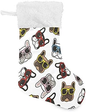 Alaza Božićne čarape Francuske buldog sunčane naočale Lice šal klasični personalizirani veliki čaratni ukrasi za obiteljski odmor sezona Party Decor 1 paket, 17.7 ''