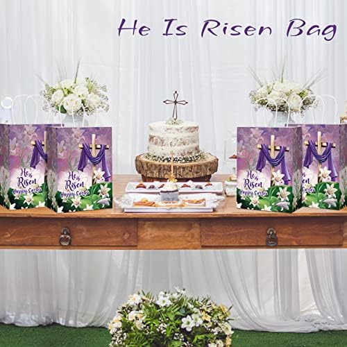 16 komada Uskršnje torbe nadahnjuju da je povisio papir poklon torbe za poklon kolačići slatkiši za jaje zdrave vjerske poklone uskrsne torbe s ručkama za uskrsnu temu Biblijska škola