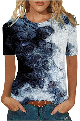 Slatki vrhovi za žene 2023 Marliranje tiskane grafičke majice Ljetna posada Majica Labavi majica kratkih rukava