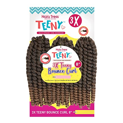Teeny 3 x Bounce Curl Heklana kosa-8 inča ručno rađeni ekstenzije kovrčave kose za djevojčice i tinejdžere – elegantni snopovi sintetičke kose – jednostavno nanošenje i održavanje – realistična Heklana kosa Pre Looped -