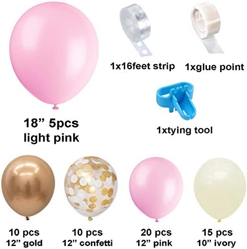 Pink Gold Balloon Garland Kit, uključujući hromirane zlato, bjelokosti, bebe ružičasti i bijeli zlatni