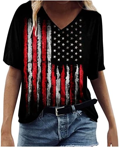 Ženska američka zastava vrhova 4. jula Raspravljana zvijezda i Stripes Košulje Ljetni casual kratkih rukava V majice