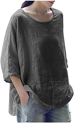 Amikadom siva labava majica za teen djevojke Ljeto jesen 3/4 rukava posada vrata obični bluze t košulje žene odjeća moda 8z xl