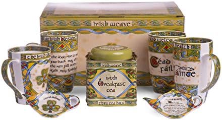 Irski set čaja - 14oz čajne šalice, dva držača čaja i 50 irskih čajskih vrećica u odgovarajućoj kutiji, ukrašeni irskom tkanom piću i irskim izrekama