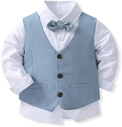 Yoojia Toddler Boys 3 komada Svečano odijelo Vezati košulju s dugim rukavima + tuxedo prsluk + hlače za bebe odjeću odjeće