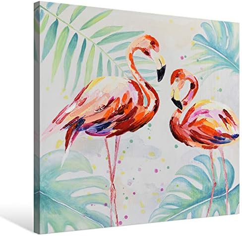 Goldfoilart Flamingos zidna Umjetnost životinja šarena ptica tropsko platno slika sa ručno ukrašenim umjetničkim djelima slike za dnevni boravak spavaća soba Kuhinjski dekor 24 x 24