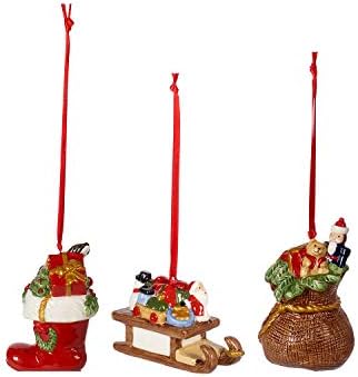 Villeroy & amp; Boch – nostalgični Ornamenti ornament Set: pokloni, 3 kom, čizme, saonice i sadašnje vreće u tvrdo zalijepljenom porculanu kao dekoracije drveća, višebojni