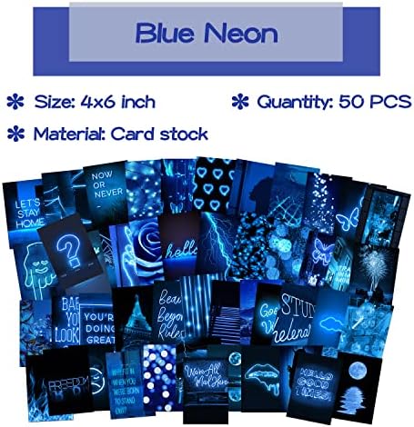 Plavi Neonski zidni kolaž Kit estetske slike, kolaž zidni komplet za uređenje sobe, Vintage