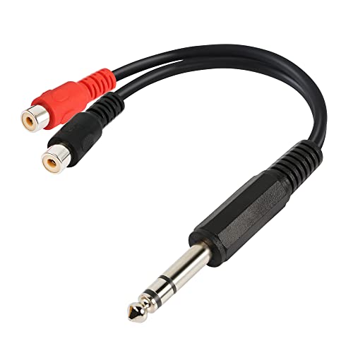 Pngknycn 6,35mm do 2 RCA Audio kabel 1/4 inčni TRS muški do 2 RCA ženski jack y razdjelnik stereo audio adapter kabel (20cm)