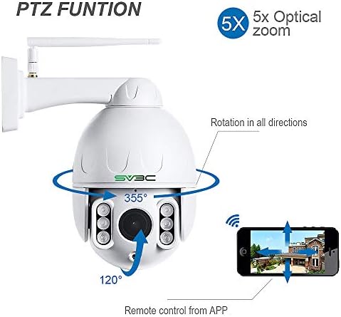 SV3C PTZ WiFi kamera na otvorenom, HD 1080P 5x optički zum IP Motion Camera, 360 širok ugao, HD 197FT IR noćni vid, Humanoid Kretanje, Dvoziv zvuka, IP66 vodootporan, RTSP, 24/7 SD zapisnik