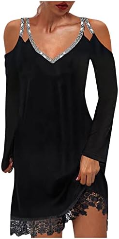 Nokmopo džemper haljina Ženska retro tiskanje ramena na ramenu s dugim rukavima u obliku dugih rukava casual haljina koktel party midi haljina