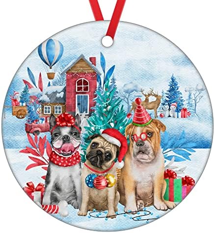Family of Tree Božić Ornamenti pas keramički Božić Ornament pas Family viseći Ornament Mops božićno drvo
