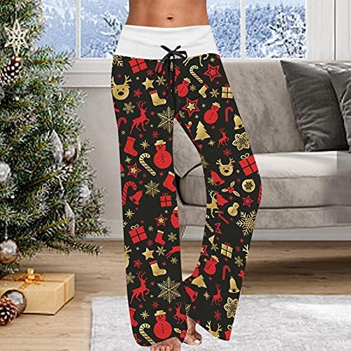 Qvkarw pidžame pantalone za žene Božić Print vezice pantalone široke nogavice meke sportske pantalone Vježba Yoga srednji struk