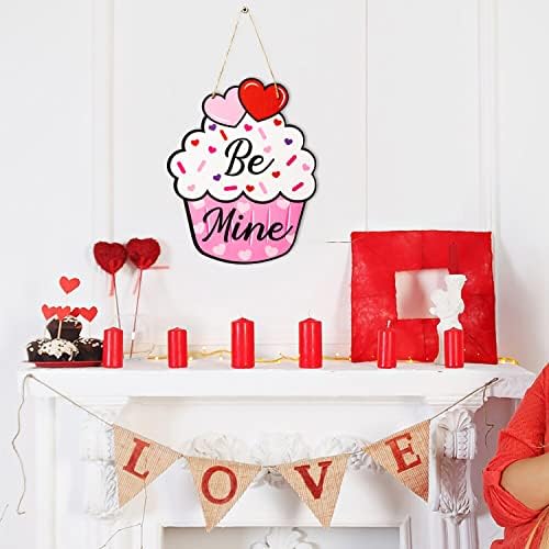 Valentinovo Cupcake Drvena vrata, Valentines Front Vratna zidna prozora Viseća ukras, sretan dan zaljubljenih