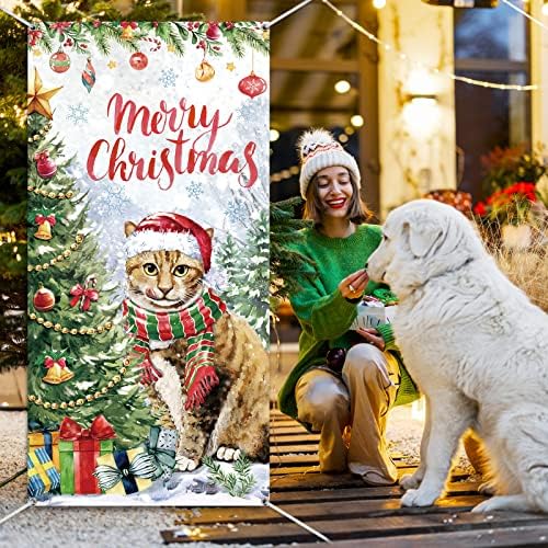Tiamon božićni poklopac vrata Božićna mačka navlaka za poklopac vrata Xmas Slatka mačka za poklopac vrata za sunčanje za zimski odmor za odmor, 70,9 x 35,4 inča
