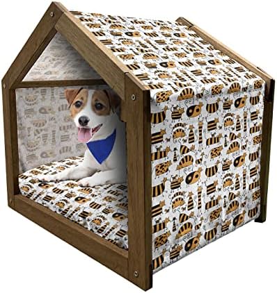AMPESONNE CIRLD Drvena kuća za pse, apstraktno akvaret ploča s prskanjem tinta točkica ponavljajući aranžman, unutarnji i vanjski prijenosni pas odgajivač sa jastukom i poklopcem, prvenstveno, blijedostar
