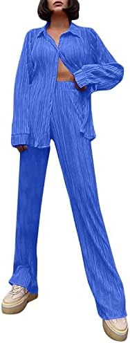 Xinshide Dvije komadne odjeće za ženske ležerne tipke s dugim rukavima niz majicu i široke pantalone za noge set salona s ulicom