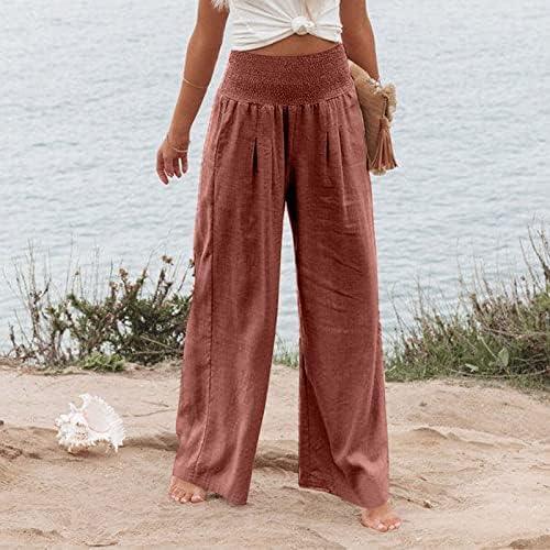 iyyvv ženske pamučne pantalone u boji slane boje elastične visoke struk široke noge nagnute casual labave pantalone sa džepovima